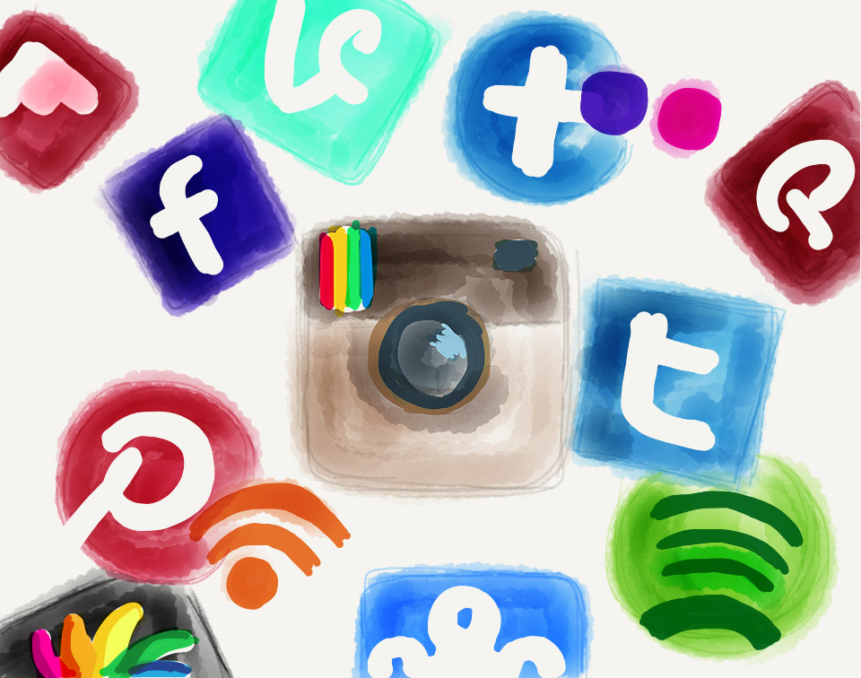 Collection of Watercolored Social Media Logos
