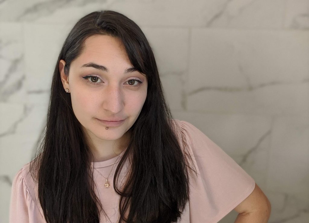 Example of how shower tile can make an interesting background.